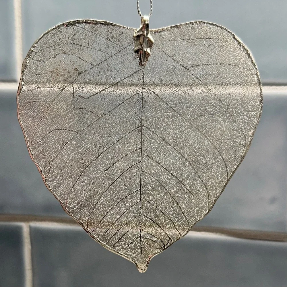 Silver Plated Aspen Leaf‎ Ornament Delicate Nature Inspired Skeleton Leaf
